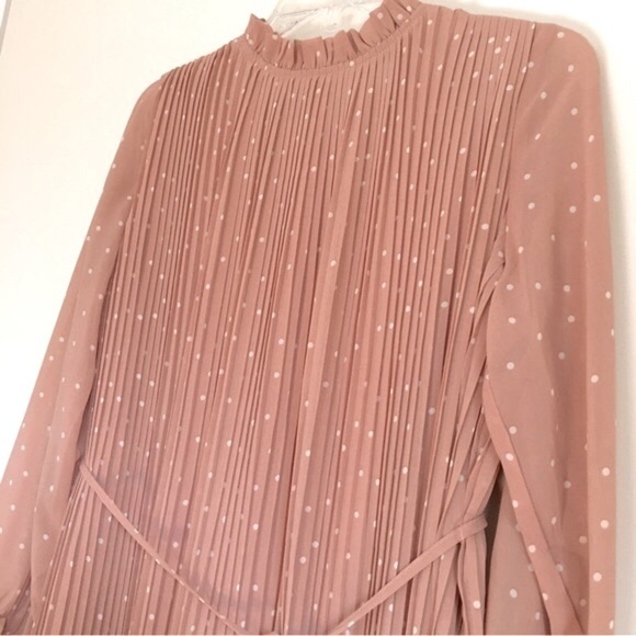 ILLA ILLA Hope’s Blush Polka Dot Long Sleeves Pleated Relaxed Fit Midi Dress - Picture 7 of 16
